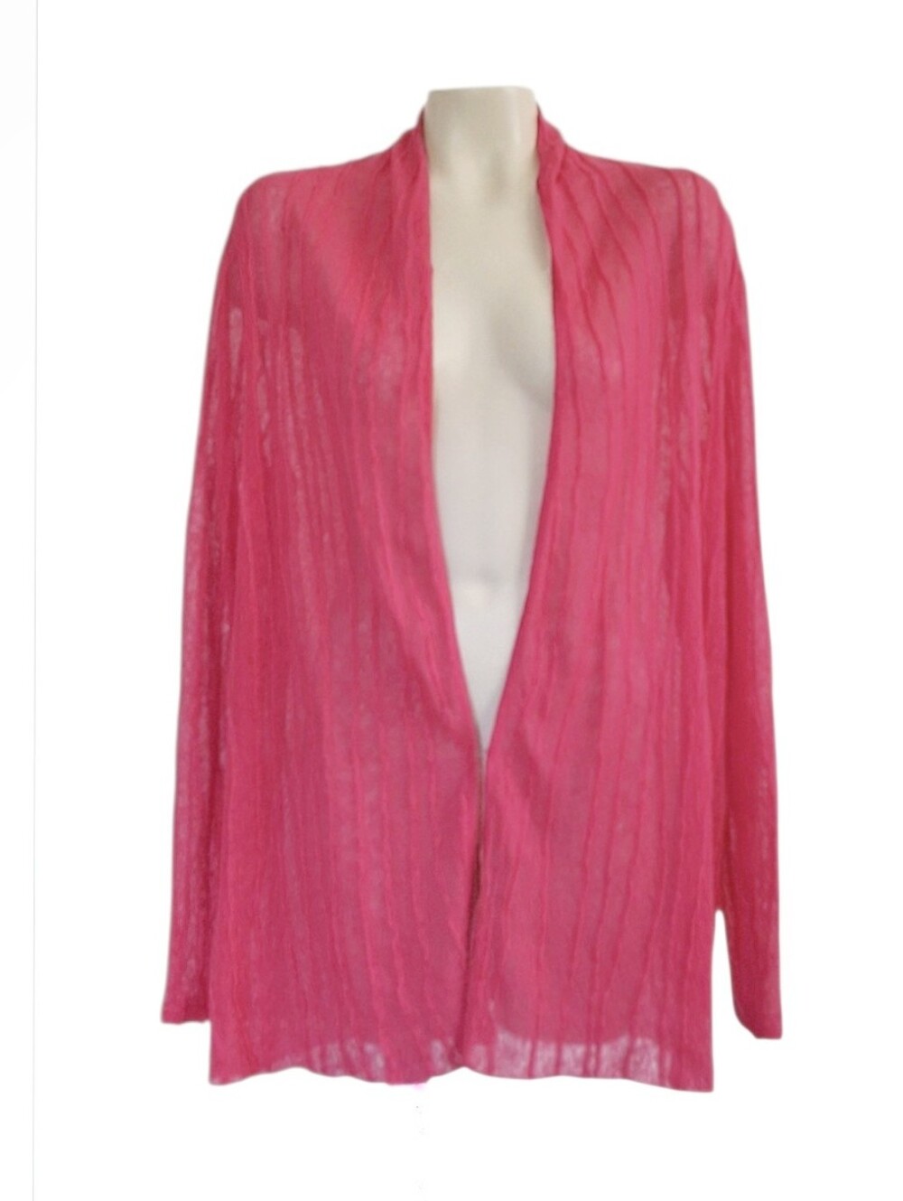 Chico's 100% Linen Open Front Topper Fuchsia Pink Textured Chicos Sz 3 Or 1X